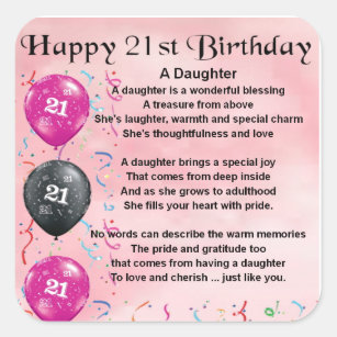 Daughter Poem 21st Birthday Square Sticker