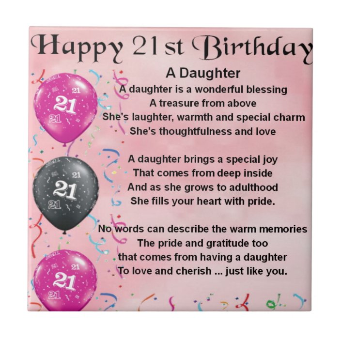 Daughter Poem 21st Birthday Tile | Zazzle.ca