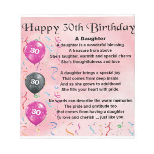 Daughter Poem  30th Birthday Notepad