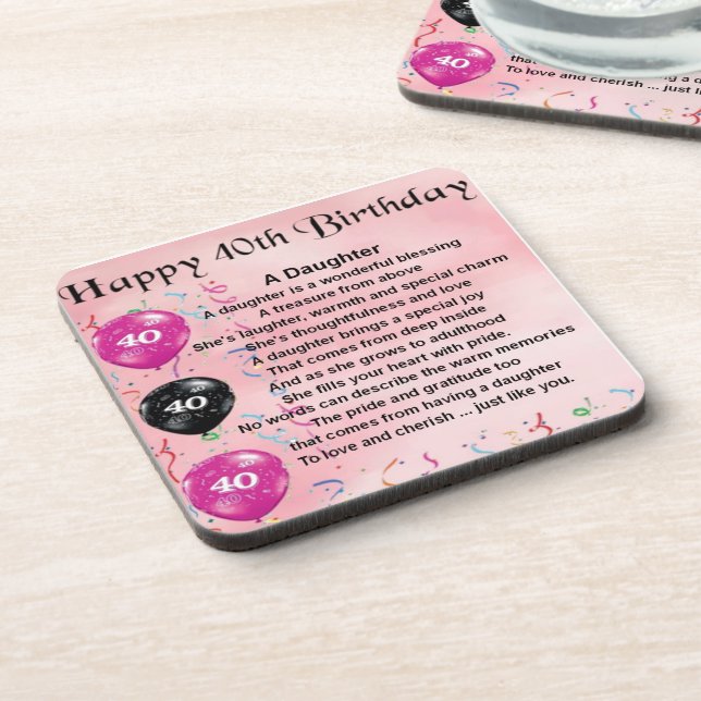 Daughter Poem 40th Birthday Coaster Zazzle