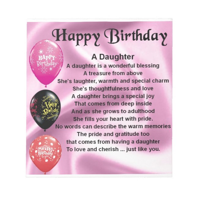 daughter poem  happy birthday notepad (Front)
