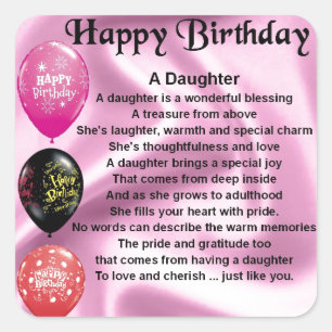 daughter poem  happy birthday square sticker