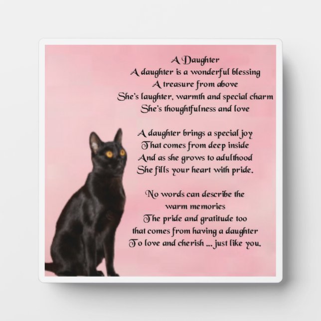 Daughter Poem Plaque - Black Cat  Design (Front)