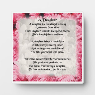 Daughter Poem Plaque - Pink Floral  Design