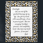 Daughter Proud of You Fleece Blanket<br><div class="desc">This blanket with it's modern font and black and gold leopard print edge is a great way to tell your daughter how much you love her and what a blessing she is to you. She will love wrapping up in your love and feel the warmth of your presence even though...</div>
