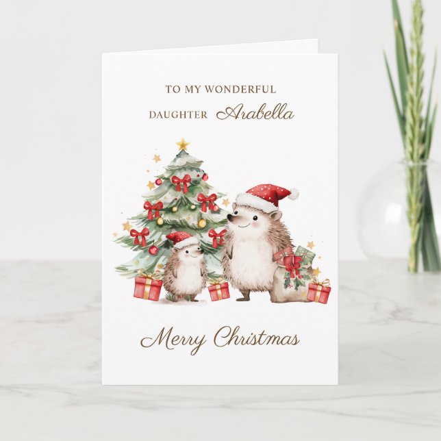 Daughter Santa Hedgehog Christmas  Card (Front)