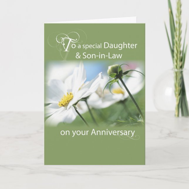Daughter & Son-in-Law, Anniversary White Flowers Card (Front)