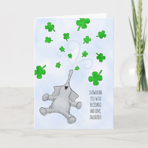 Daughter, St. Patrick's Day Elephant & Shamrocks Card