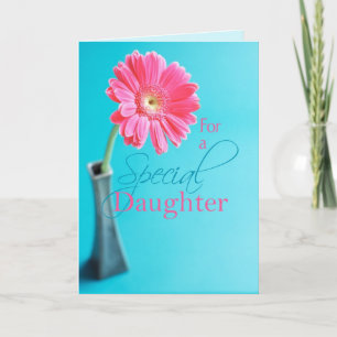 Daughter  Valentine's Day Pink Daisy Blue Holiday Card