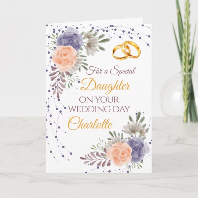 Daughter Wedding Day Floral Peony Congratulations Card (Front)