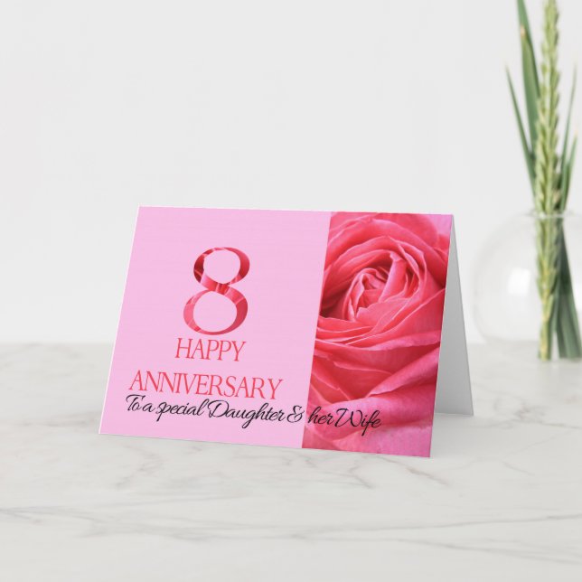 Daughter & Wife Anniversary Card Pink Rose (Front)