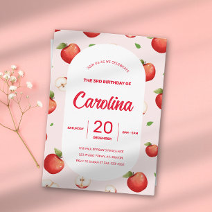 Daughter's Apple Theme 3rd Birthday Party Invitation