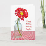 Daughter's Birthday Polka Dot Daisy Card<br><div class="desc">Red and white polka dot daisy in a vintage bottle for Daughter.</div>