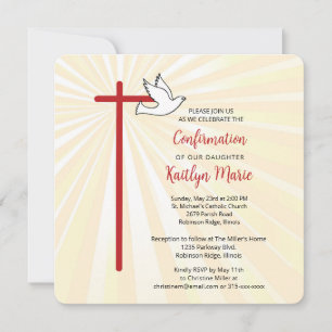 Daughter's Confirmation Cross Dove Gold Rays Invitation