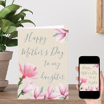 Daughters Mothers Day Pink Magnolia Flowers Holiday Card<br><div class="desc">Personalize this Happy Mothers Day Card for your daughter. This pretty floral design features feminine pink magnolia flowers and elegant handwritten style typography. The colour palette is shades of pink,  shale green and vintage cream. Please browse my store for alternative colours,  styles and designs.</div>