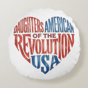 Daughters of the American Revolution USA Heart  Round Pillow