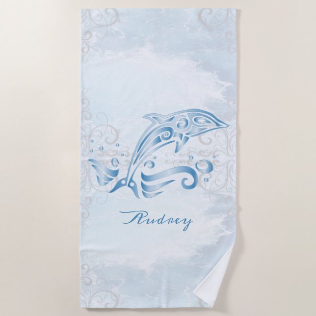 Dauphin bleu Serviette de plage personnalisée (Devant)