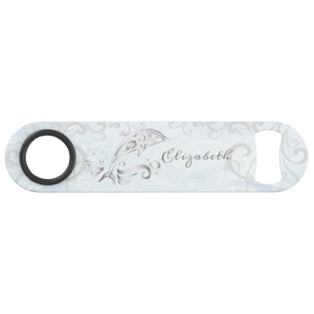 Dauphin gris Inaugurateur de bouteille personnalis (Devant (Horizontal))