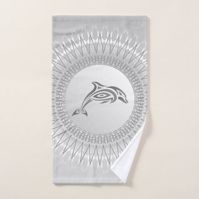 Dauphin gris Mandala (Serviette à main)
