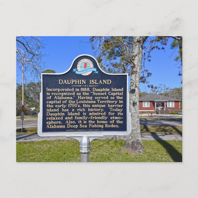 Dauphin Island, Alabama, Historic Sign Postcard (Front)