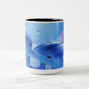 Dauphins á l´huile posters Two-Tone coffee mug