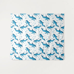 Dauphins et bulles sur blanc. Tenture
