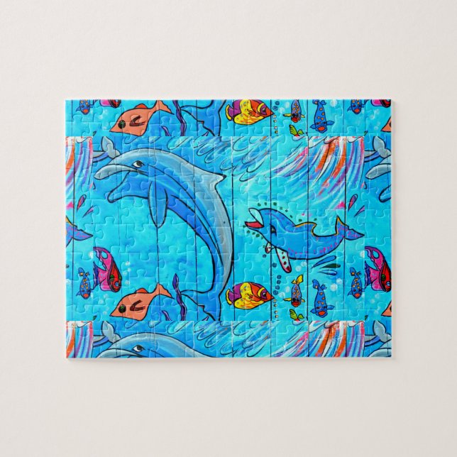 dauphins et puzzle de poissons tropicaux (Horizontal)