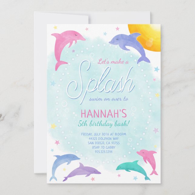 Dauphins magiques Jolie invitation d'anniversaire (Devant)