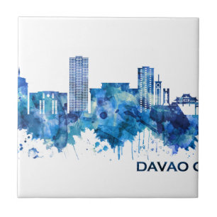 Davao City Philippines Skyline Blue Tile