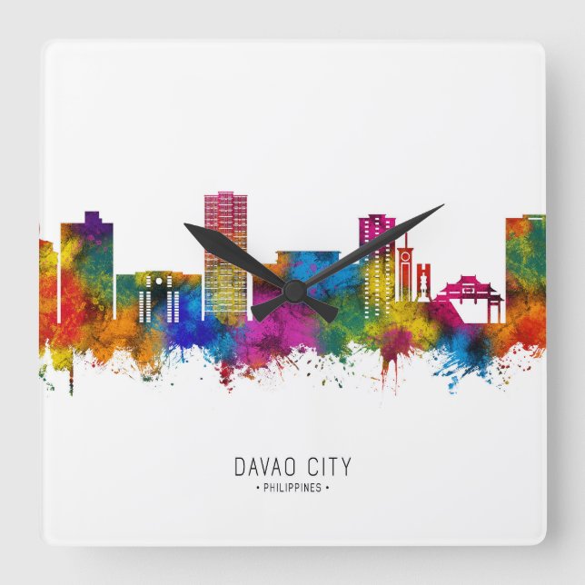Davao City Philippines Skyline Square Wall Clock (Front)