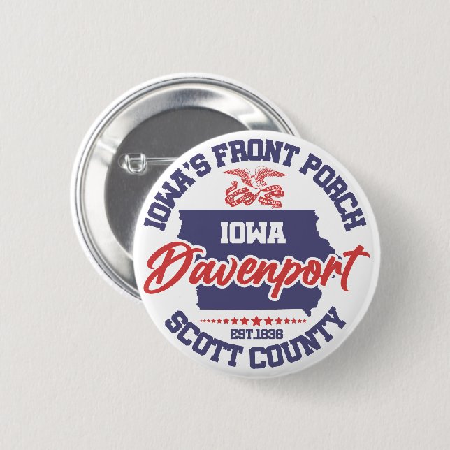 Davenport,Iowa 2 Inch Round Button (Front & Back)