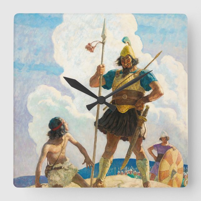 David and Goliath, 1940 by Newell Convers Wyeth Square Wall Clock (Front)