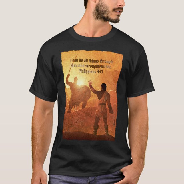 David and Goliath | Bible Verse Black T-Shirt (Front)