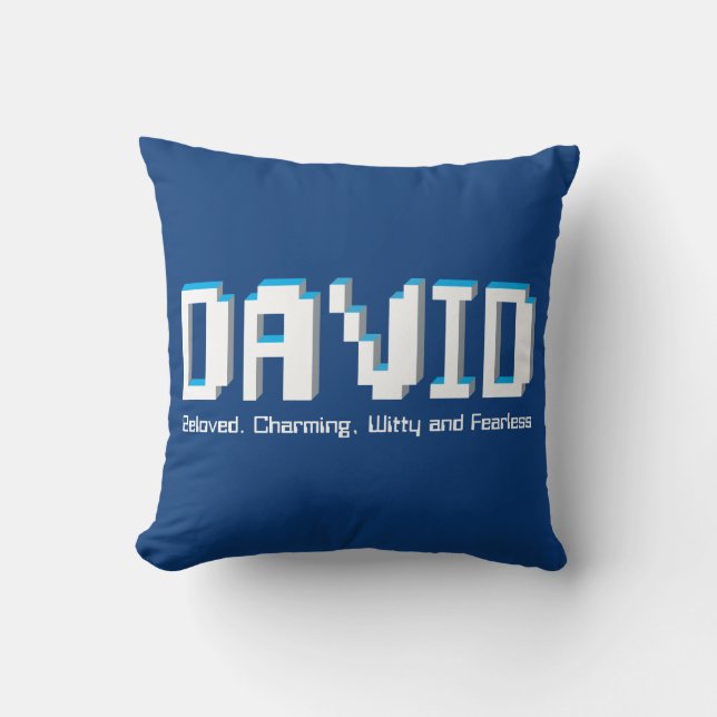 David boys name meaning blue pixels text gamers throw pillow (Front)