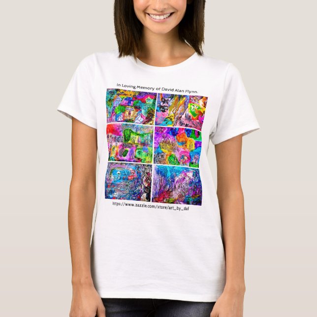 DAVID FLYNN ART COLLAGE T-SHIRT DE FEMME AVEC TEXT (Devant)