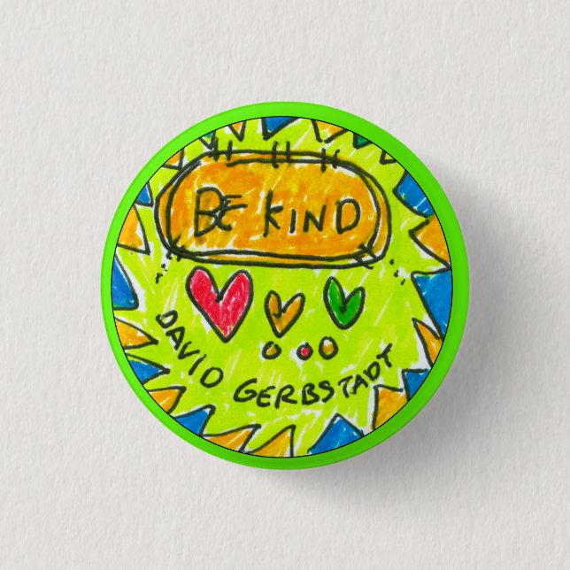 david gerbstadt, be kind, button, 3 hearts, 1 inch round button (Front)