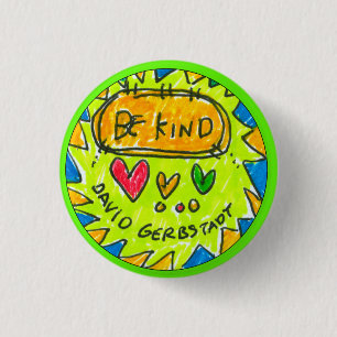 david gerbstadt, be kind, button, 3 hearts, 1 inch round button