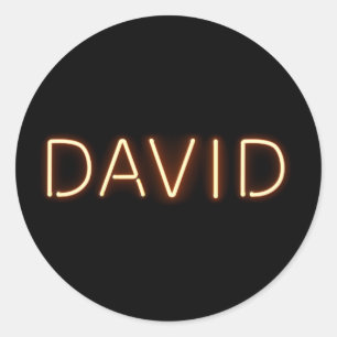 David Name in Glowing Neon Lights Classic Round Sticker