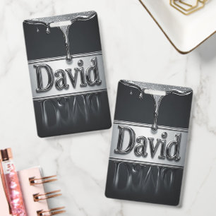 David Name In Liquid Metal Chrome Badge