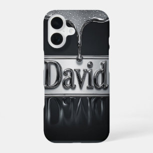 David Name In Liquid Metal Chrome iPhone 16 Case