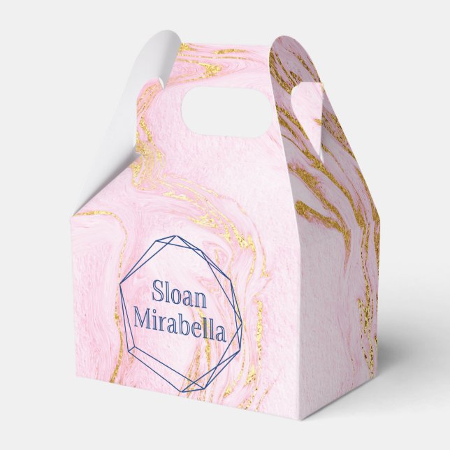 David Rose Gold Blush Pink Marble Logo Favor Box (Front Side)