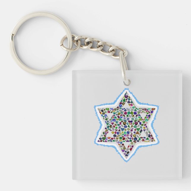 David Star made with Gemstones in all colours Keychain (Front)