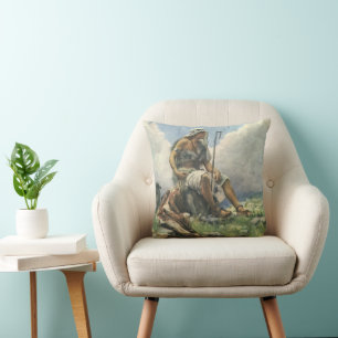 David the Shepherd by Copping, Vintage Religion Throw Pillow