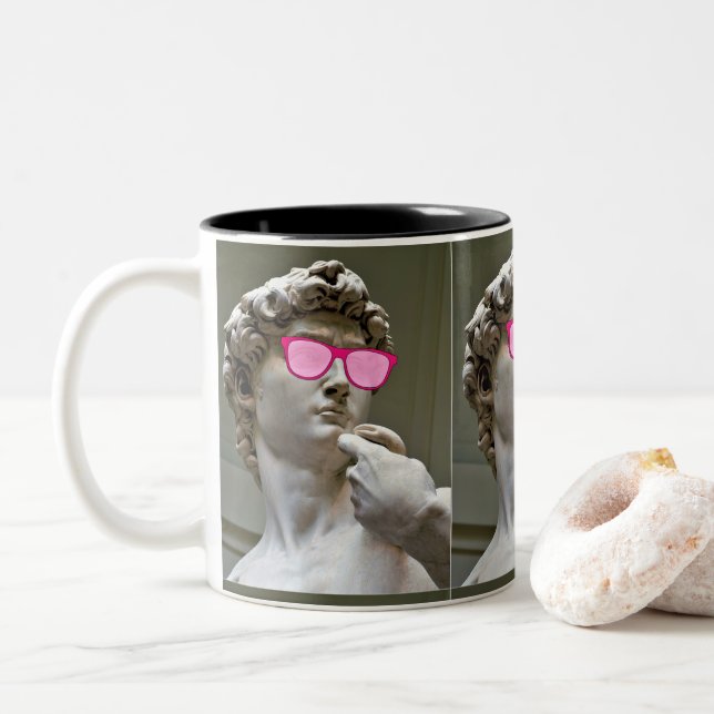 David wears rose coloured glasses    Two-Tone coffee mug (With Donut)