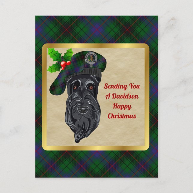 Davidson Clan Badge & Tartan Christmas Postcard (Front)