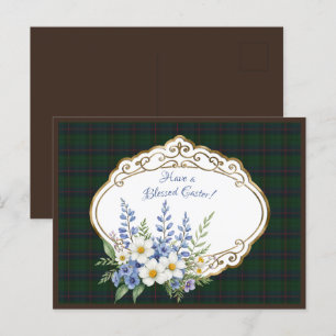 Davidson Modern Scottish Tartan Easter Floral Holiday Postcard