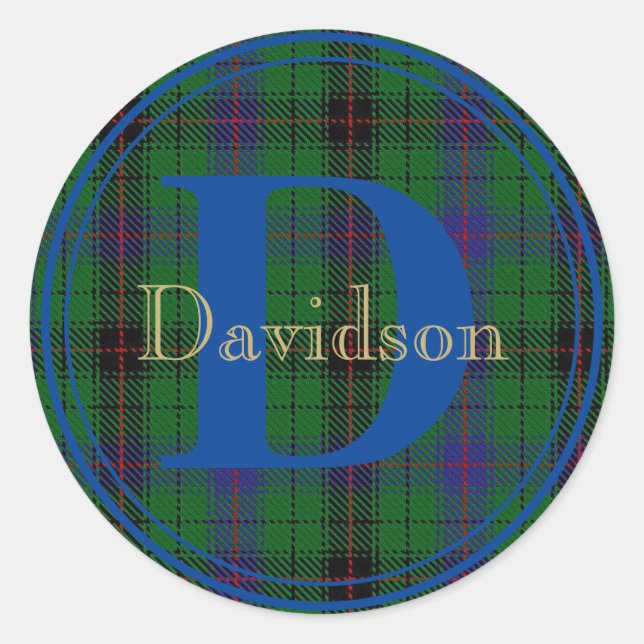 Davidson Tartan Blue Monogram Name Seal Sticker (Front)
