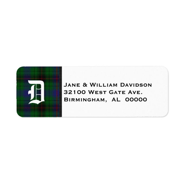 Davidson Tartan Plaid Monogrammes Étiquettes de ad (Devant)