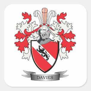 Davies Family Crest Coat of Arms Square Sticker