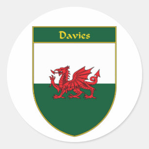Davies Welsh Flag Shield Classic Round Sticker